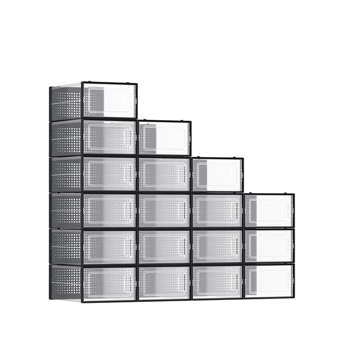 Storage Box Set, Black Edge - 18 Stackable Foldable Units for Home Decluttering