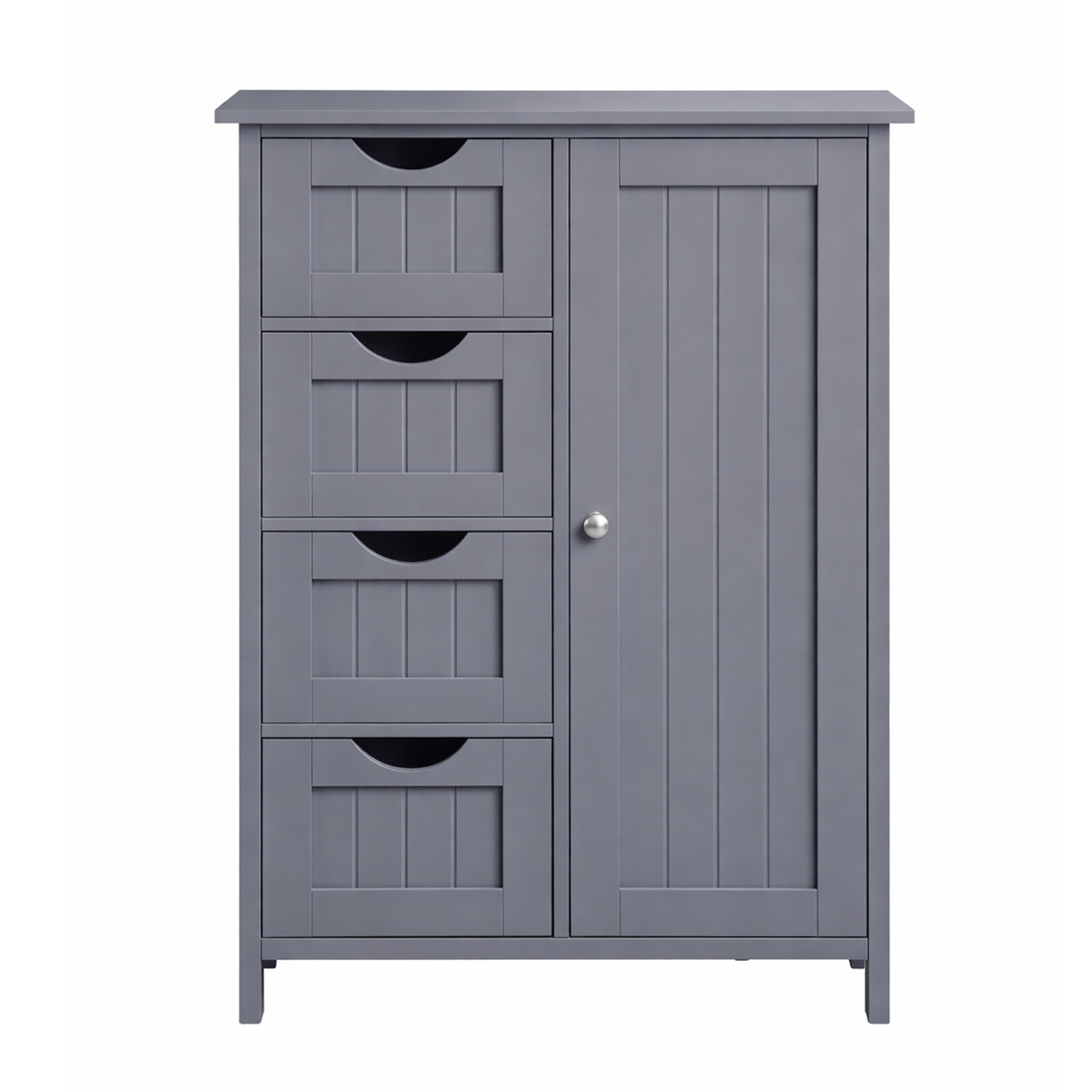 Lazava Slim Wooden Storage Cabinet with 4 Drawers, Grey - MDF Sideboard for Bathroom & Hallway
