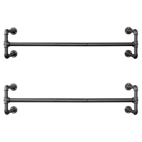 Industrial Wall-Mounted Clothes Rail, Black - Heavy-Duty, 2-Pack for Wardrobe