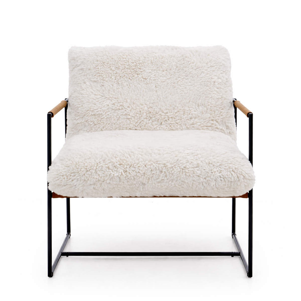 Beige Sling Accent Chair - Cosy Teddy Cushion on a Sturdy Metal Frame for Living Room