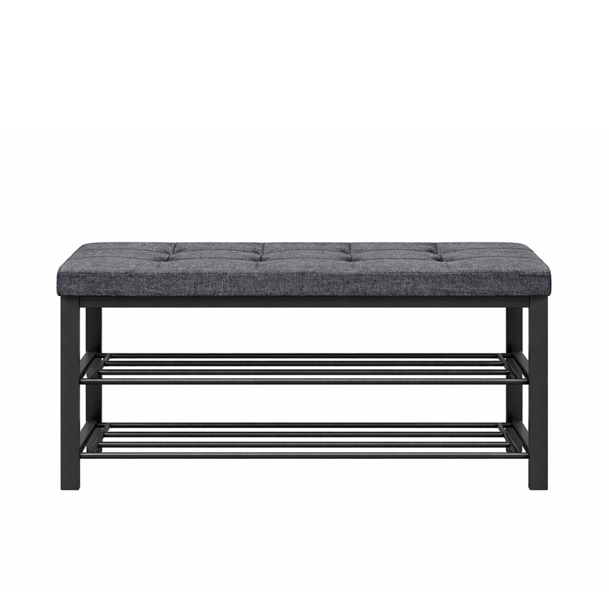 Shoe Bench with Cushion, Dark Grey & Black - Entryway Storage Rack with Steel Frame