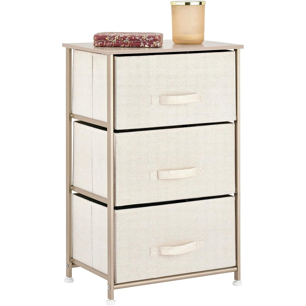 3-Drawer Storage Unit, Gold & White - Compact Organiser for Vanity, Desk & Bedroom