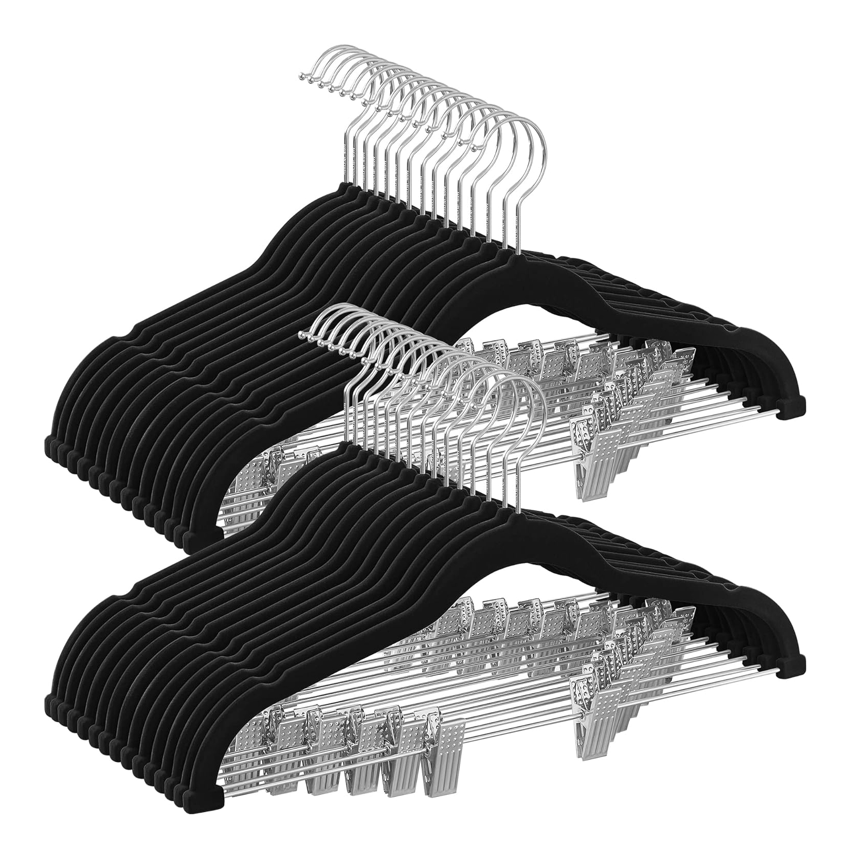 Velvet Clothes Hangers with Adjustable Clips, 30-Pack - Non-Slip, Space-Saving 0.5cm Profile
