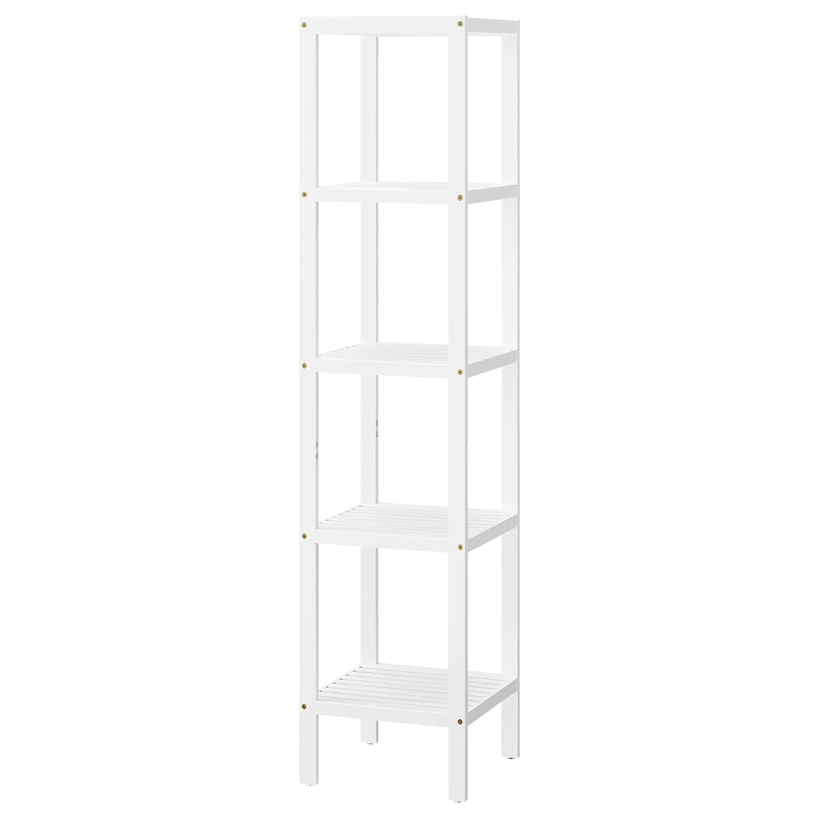 5-Tier Bamboo Standing Shelf, White - Slim Multi-Purpose Rack for Any Room