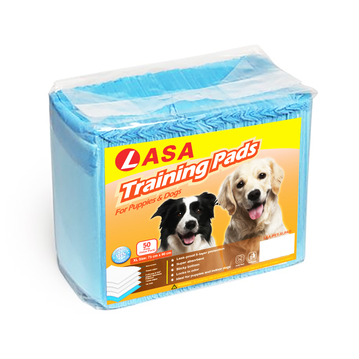 Puppy Training Pee Pads, 50-Pack - 75 x 90cm XL, Leak-Proof with Odour Control