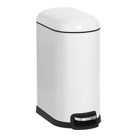10L Slim Pedal Bin, White - Quiet Soft-Close Lid for Bathroom, Kitchen & Tight Corners