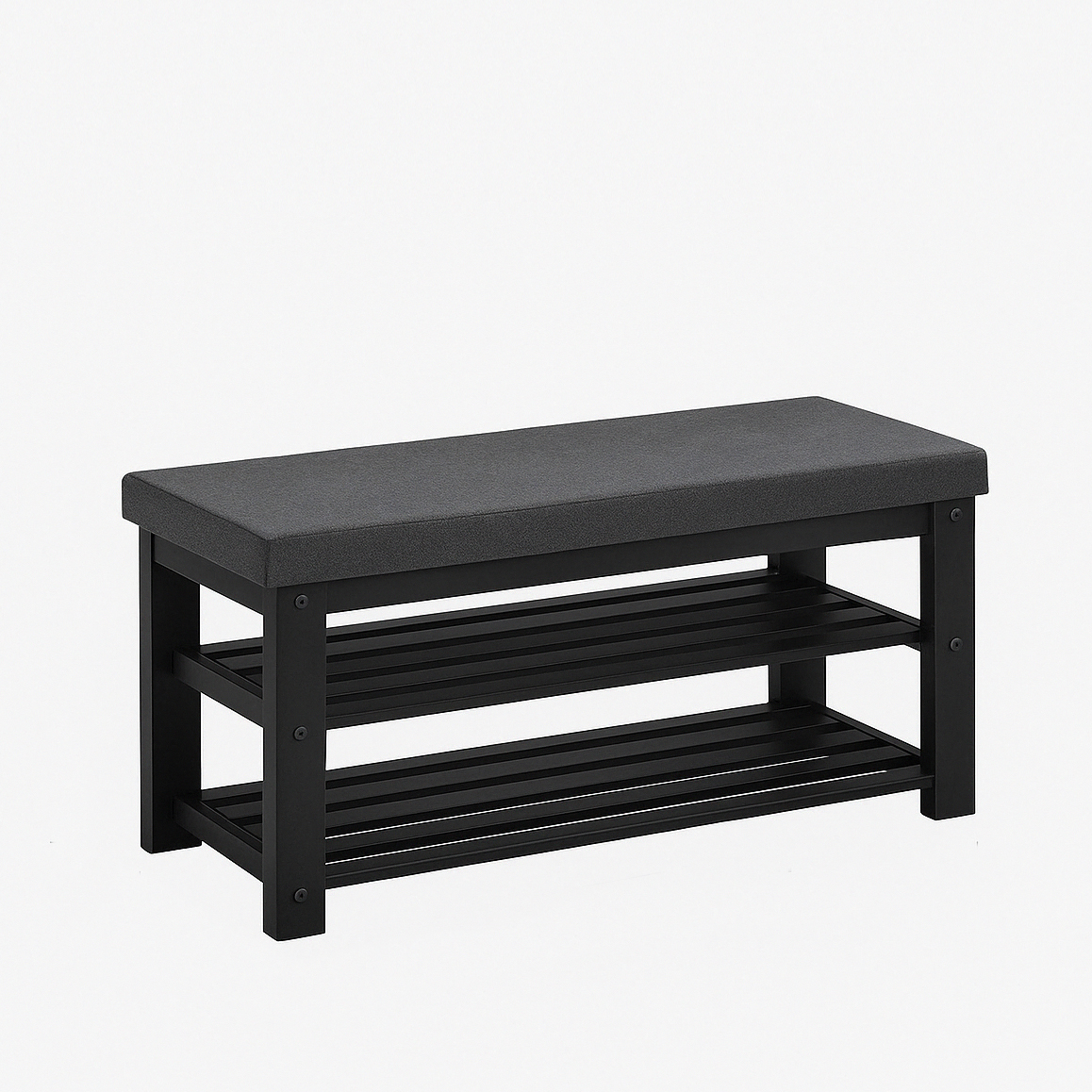 Bamboo Shoe Storage Bench with Cushion, Black - Entryway Seating & Storage Rack, 150kg