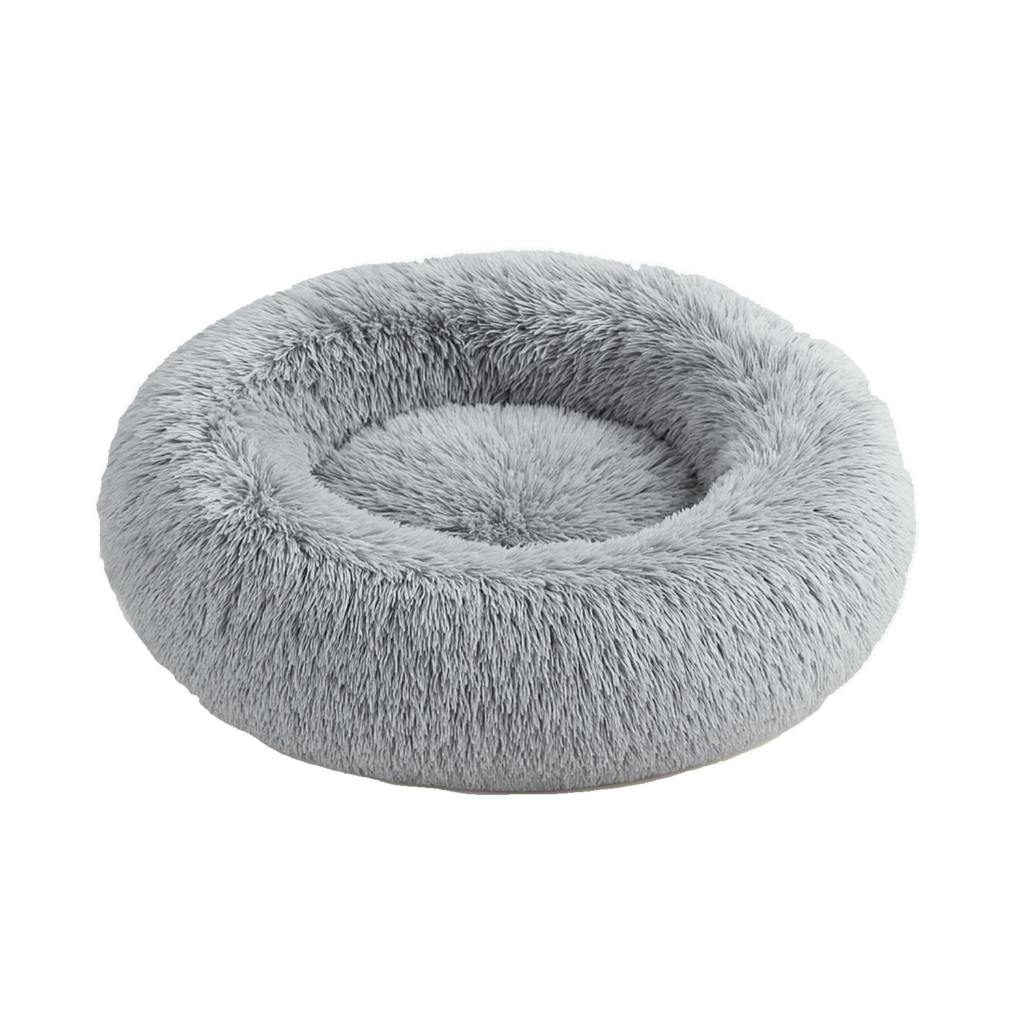 Soft Fluffy Round Dog Bed, Grey - 4cm Plush Donut Bed for Dogs & Cats