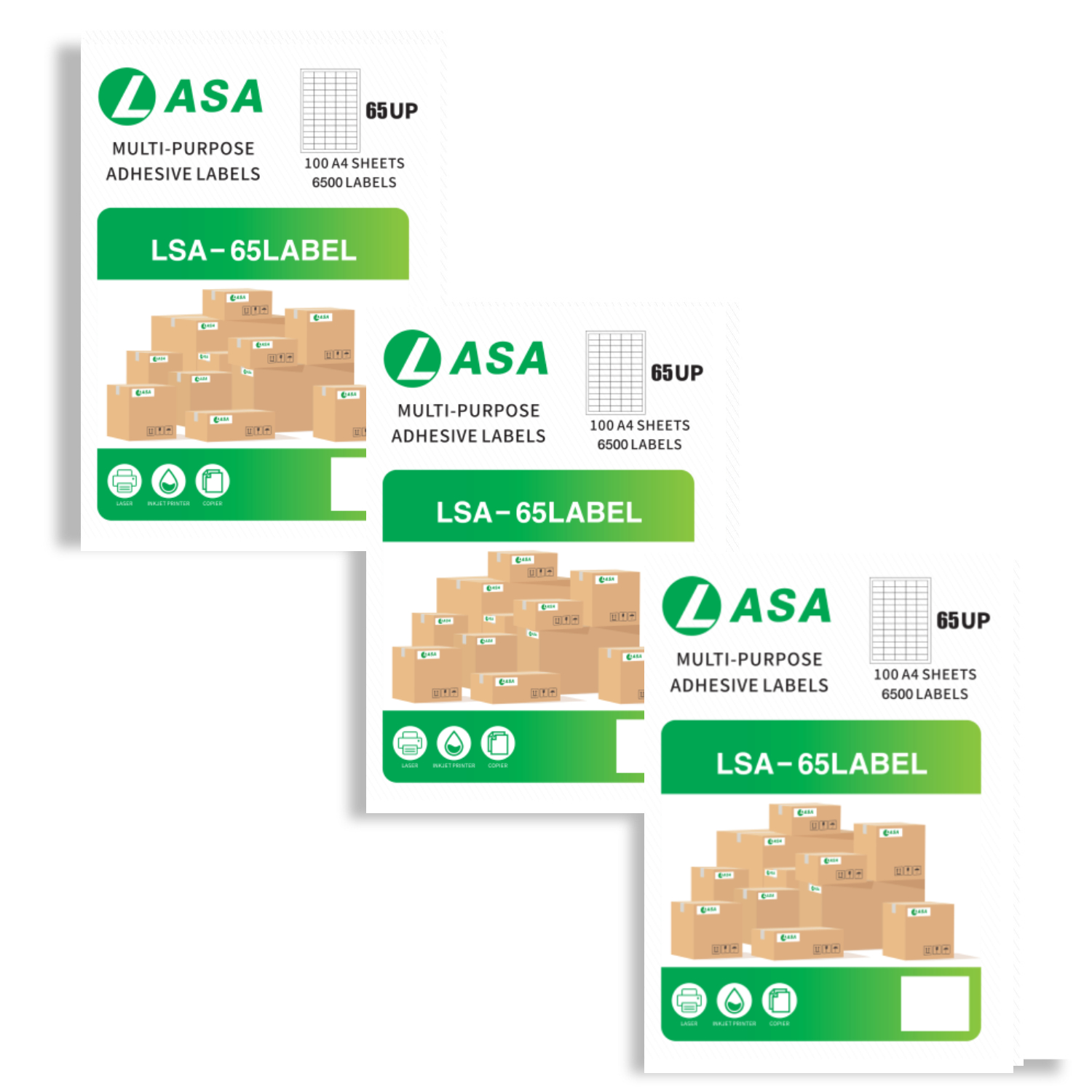 A4 Barcode Labels, 65-Up, 100 Sheets, 3-Pack - Permanent Adhesive for Printers