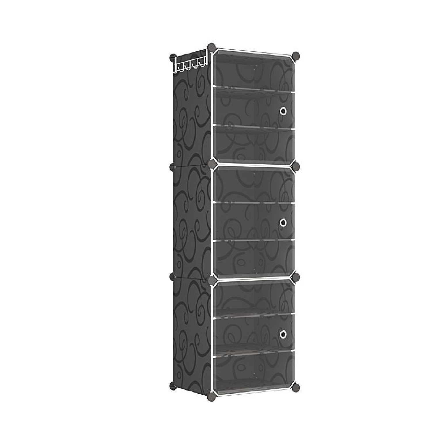 3-Cube Shoe Cabinet with Doors, Black Scroll Pattern, 44 x 31 x 141cm - Slim Tower for 18 Pairs, Sid