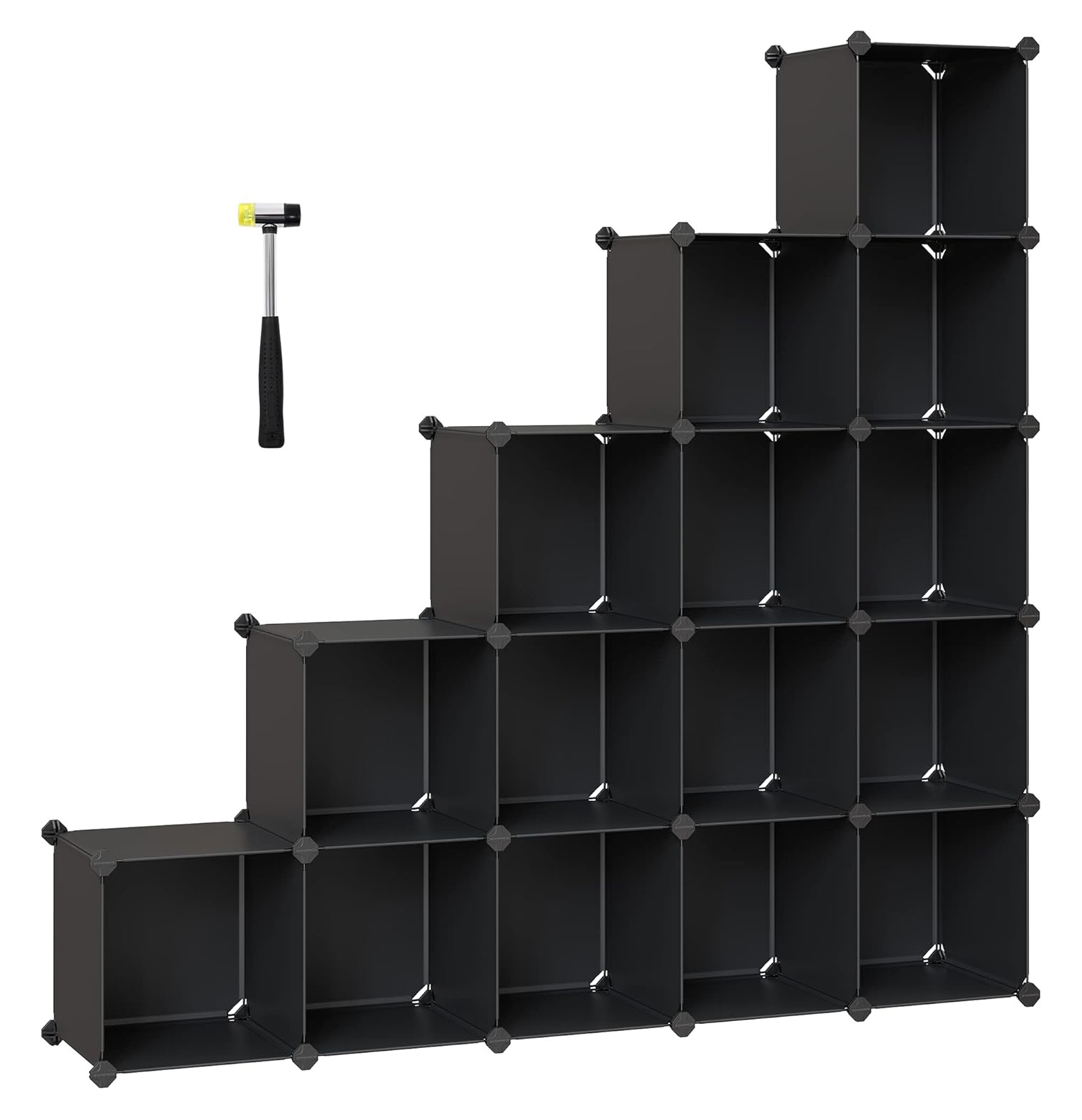 Cube Storage Organiser, Black - 16-Pack, PP Plastic DIY Shelving Construction