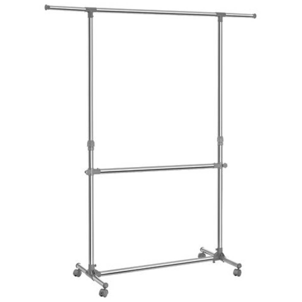 Double Clothing Rack with Wheels - Extendable Rail for Extra Wardrobe Storage