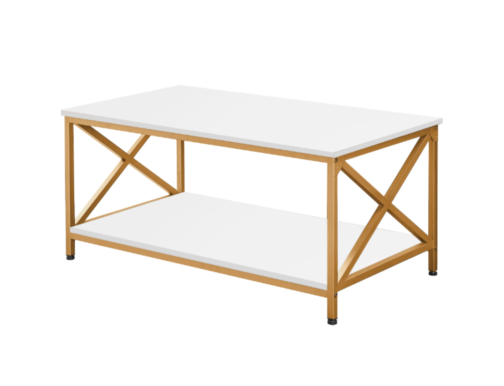 Lazava Modern Coffee Table, White Top & Gold Steel Frame - Lightweight, Easy to Assemble