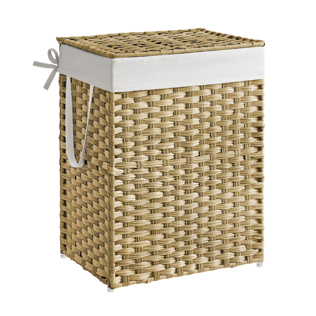 90L Laundry Hamper with Lid, Natural Rattan - Removable Liner for Bathroom or Bedroom