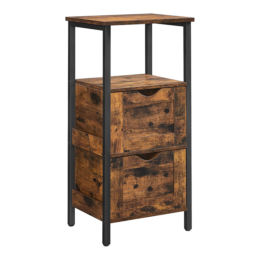 Wood Storage Cabinet with Open Shelves and Pull-Out Drawer for Any Room