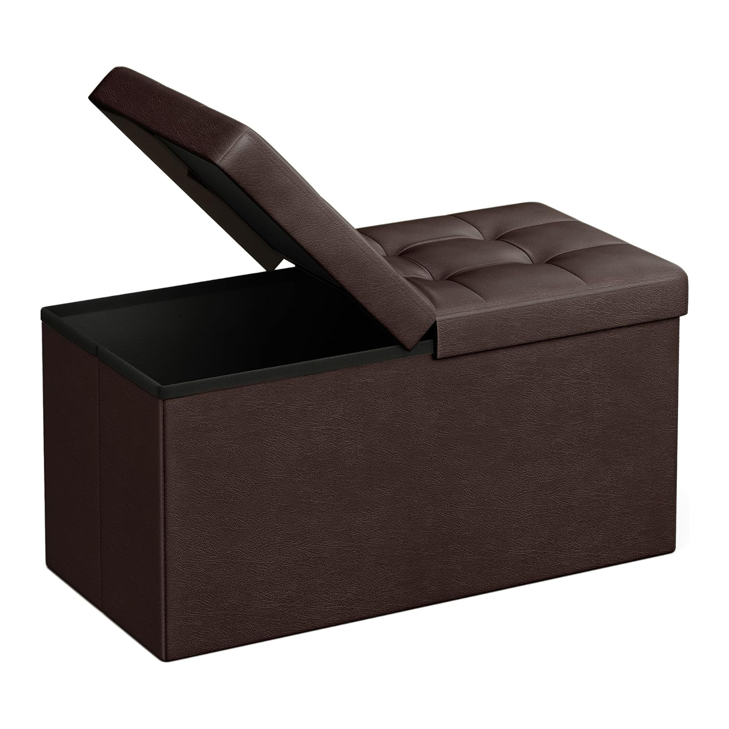 Foldable Storage Ottoman Bench, Brown, 76.2cm - 80L Padded Seat & Footrest