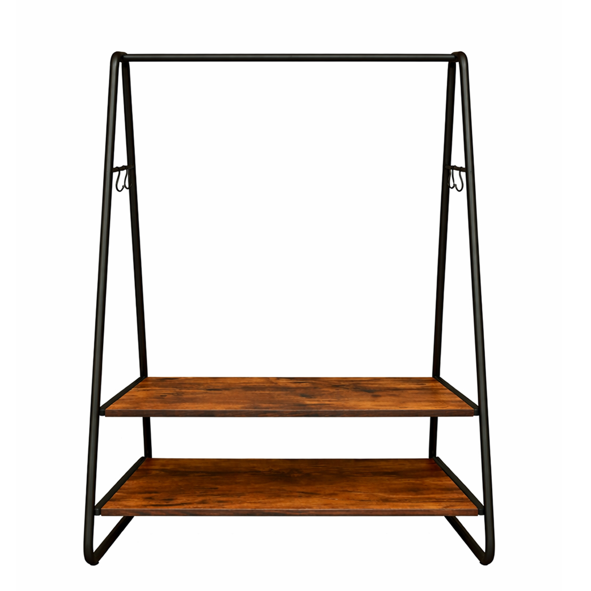 Clothes Rack with 2 Shelves & Hooks - Industrial Style, 160cm Tall