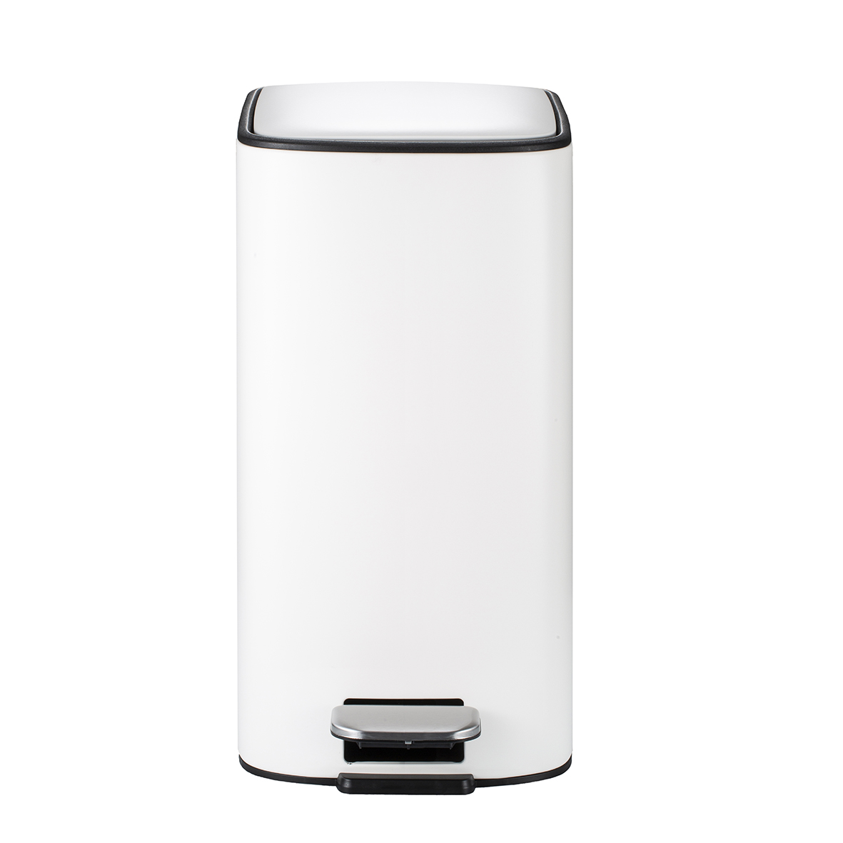11.5L Rectangular Pedal Bin with Soft-Close Lid, White - Stainless Steel for Bathroom or Kitchen