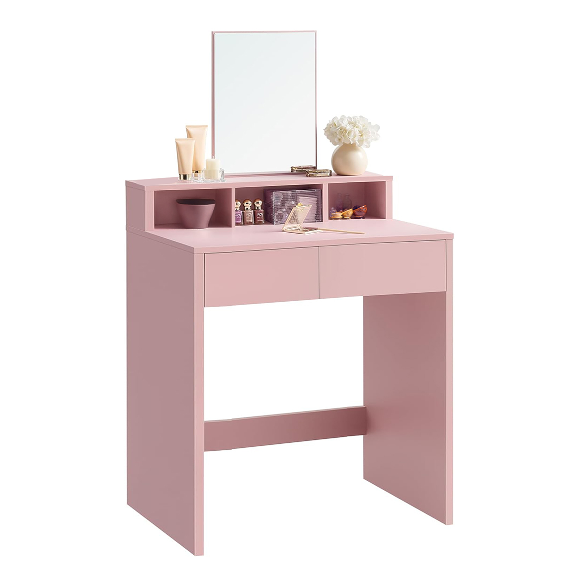 Pink Makeup Vanity Table with Large Mirror & Storage Units - for Bedroom Dressing Area