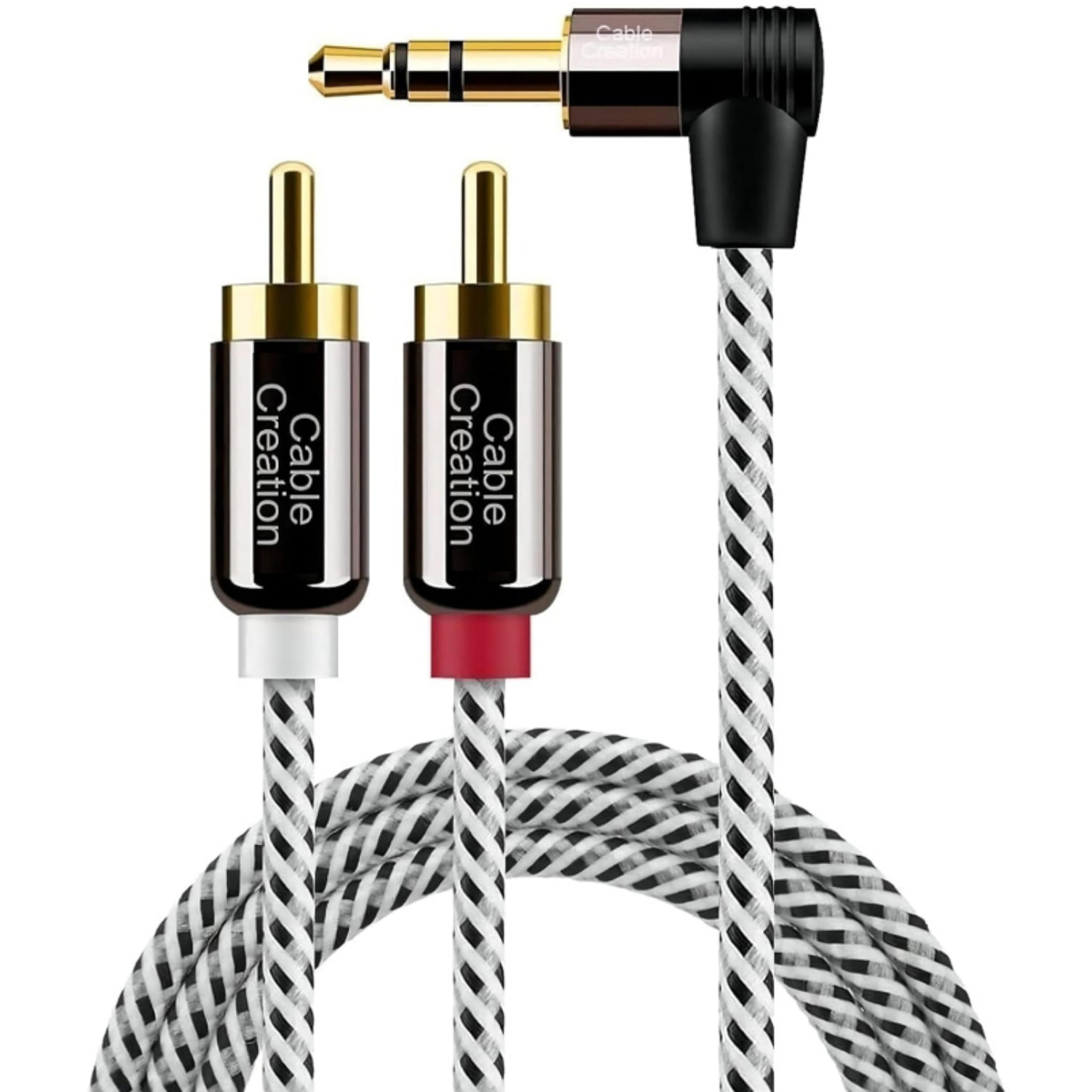 3.5mm to RCA Stereo Audio Cable - Right-Angle Connectors, Bi-Directional