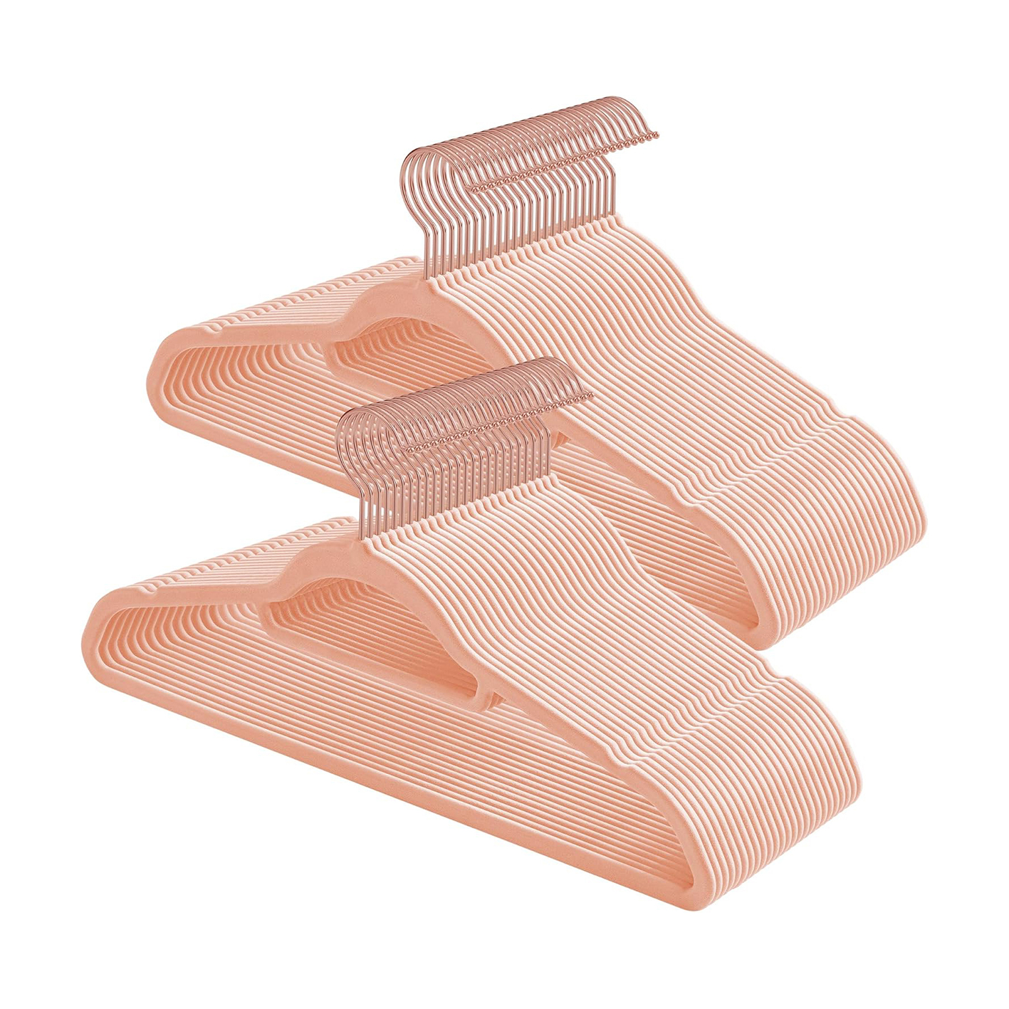 Non-Slip Velvet Hangers, Pink - 50-Pack, Swivel Hook & Tie Bar for Wardrobe