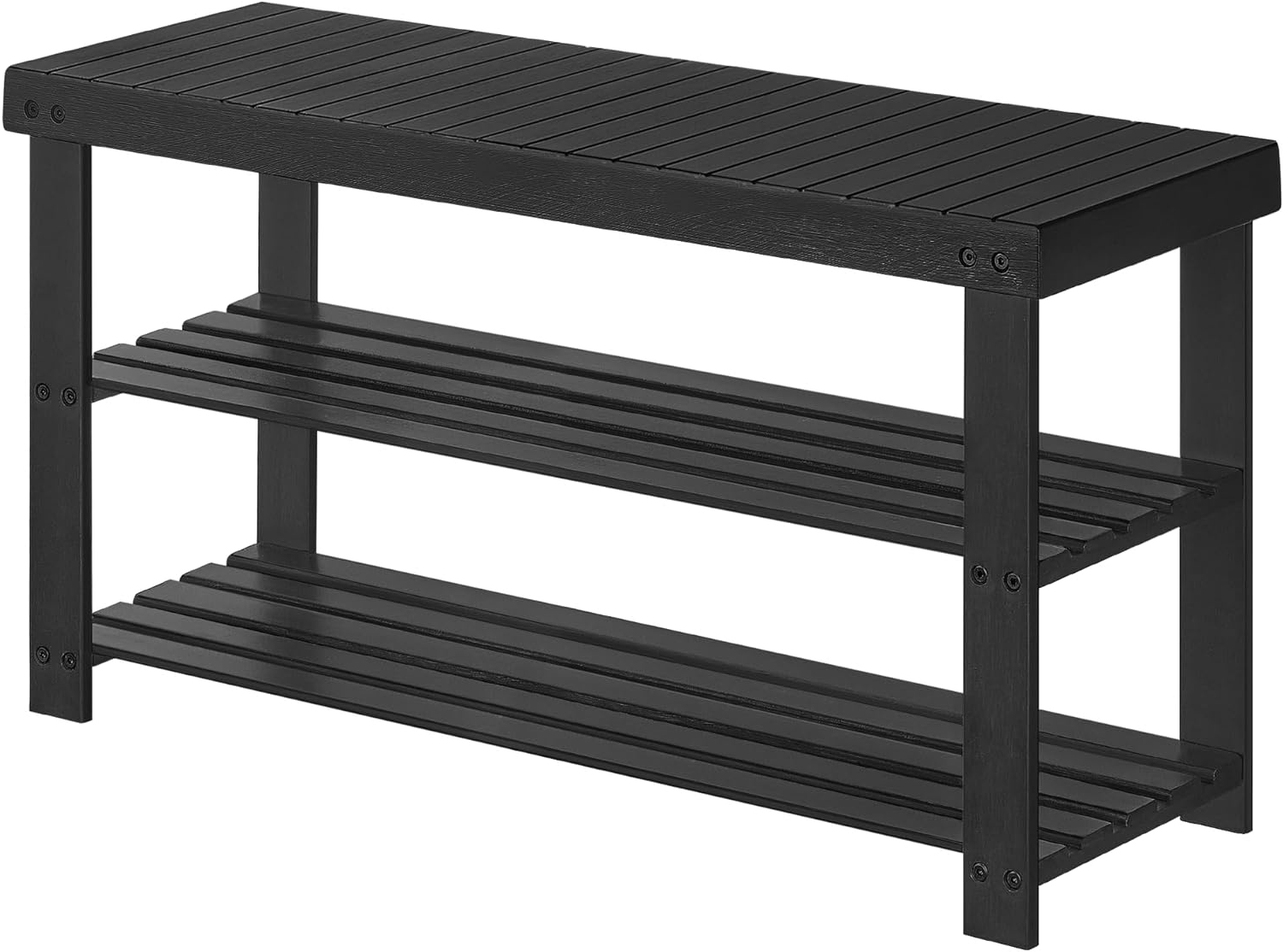 3-Tier Bamboo Shoe Bench, Black, 90 x 28.7 x 45.3cm - Entryway Shoe Rack & Seat, 130kg Load