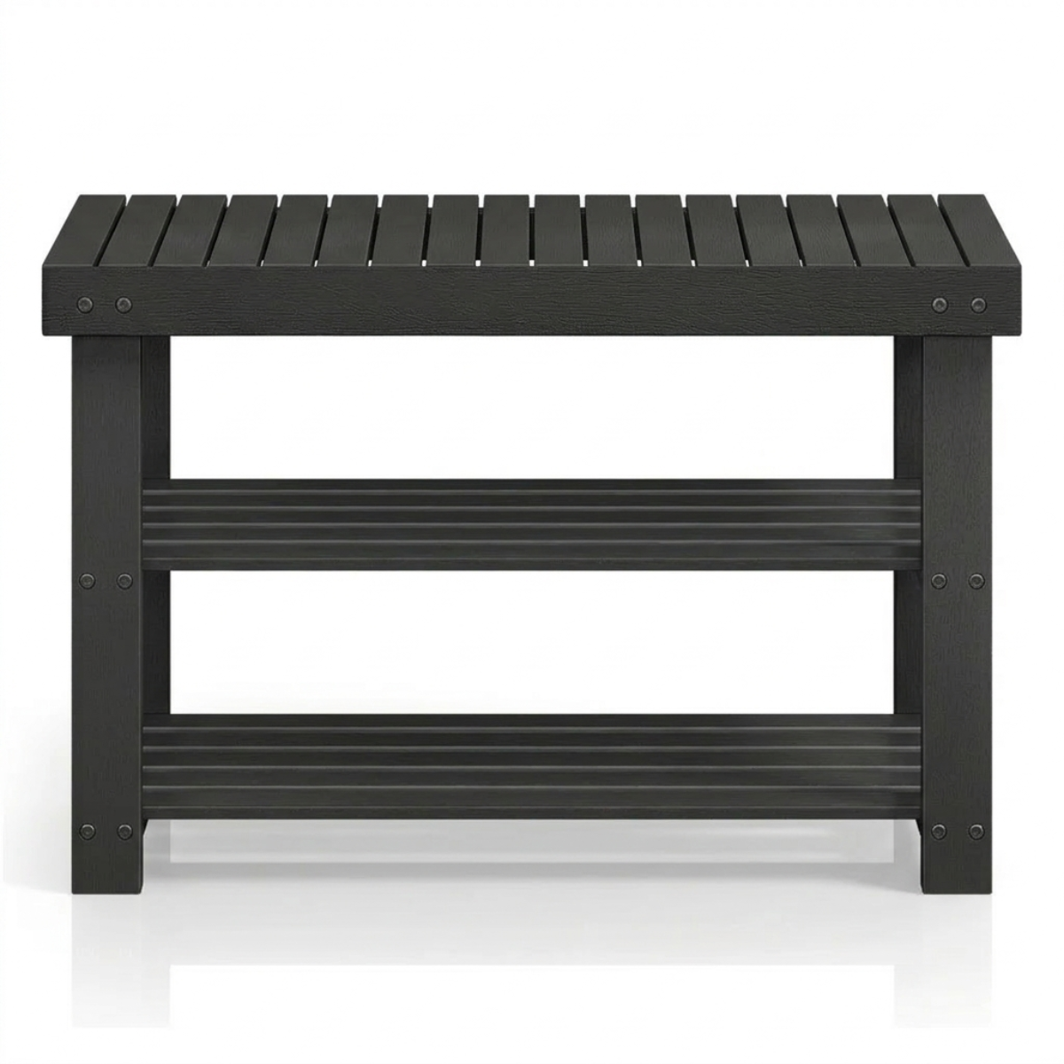 3-Tier Bamboo Shoe Rack Bench, Black, 70.1 x 28.7 x 45.3cm - Entryway Seat & Storage Organiser, 130k