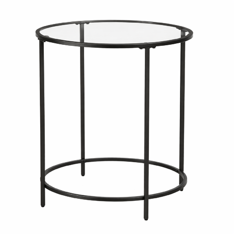 Lazava Round Glass-Top Side Table, Black Frame - 5mm Tempered Glass Coffee Table