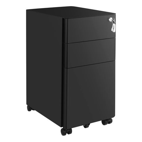 Lazava Rolling File Cabinet, Black - 3-Drawer Lockable Unit for Home Office