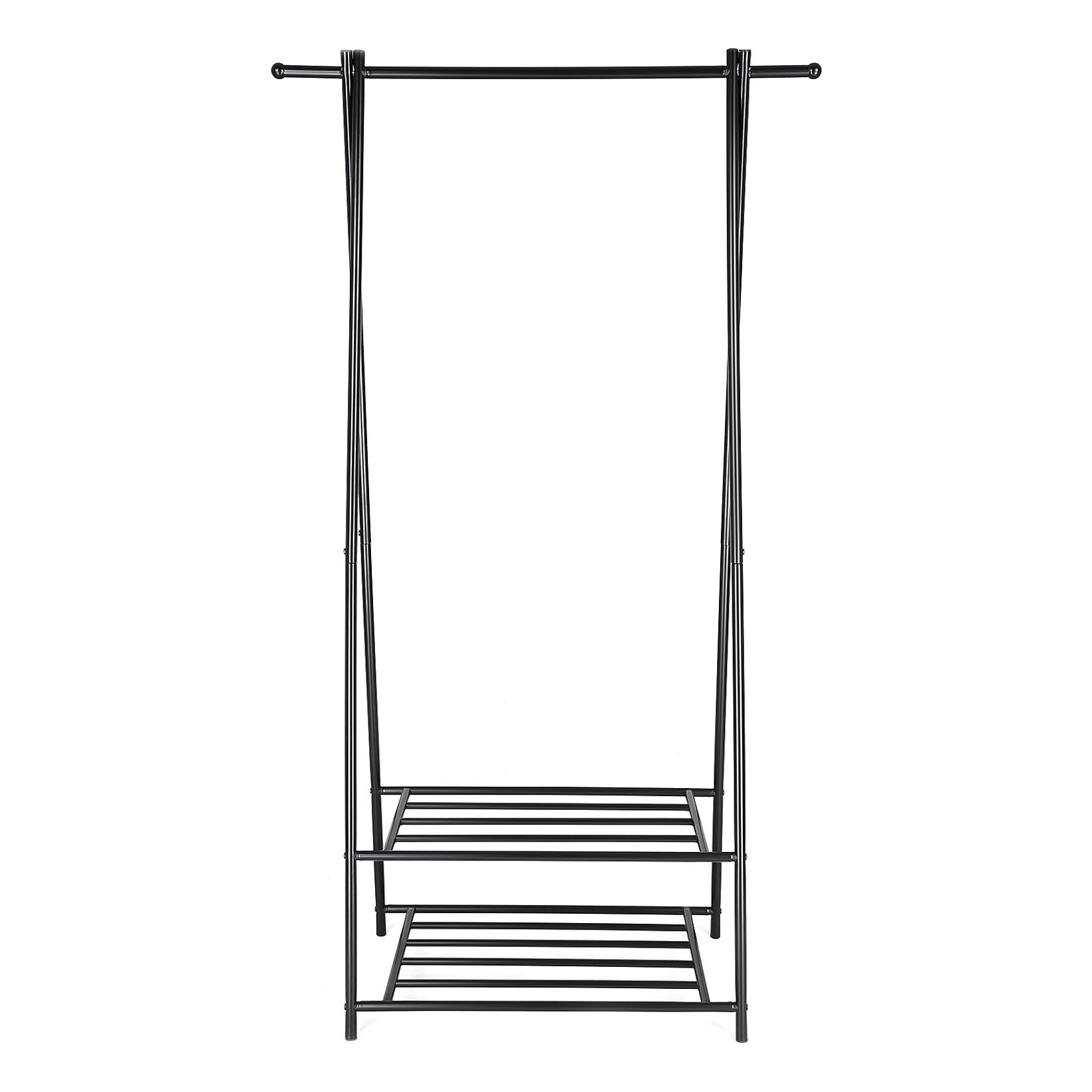 Slim Metal Wardrobe Rack with Shoe Tier - Hanging Rail Tower for Small Spaces