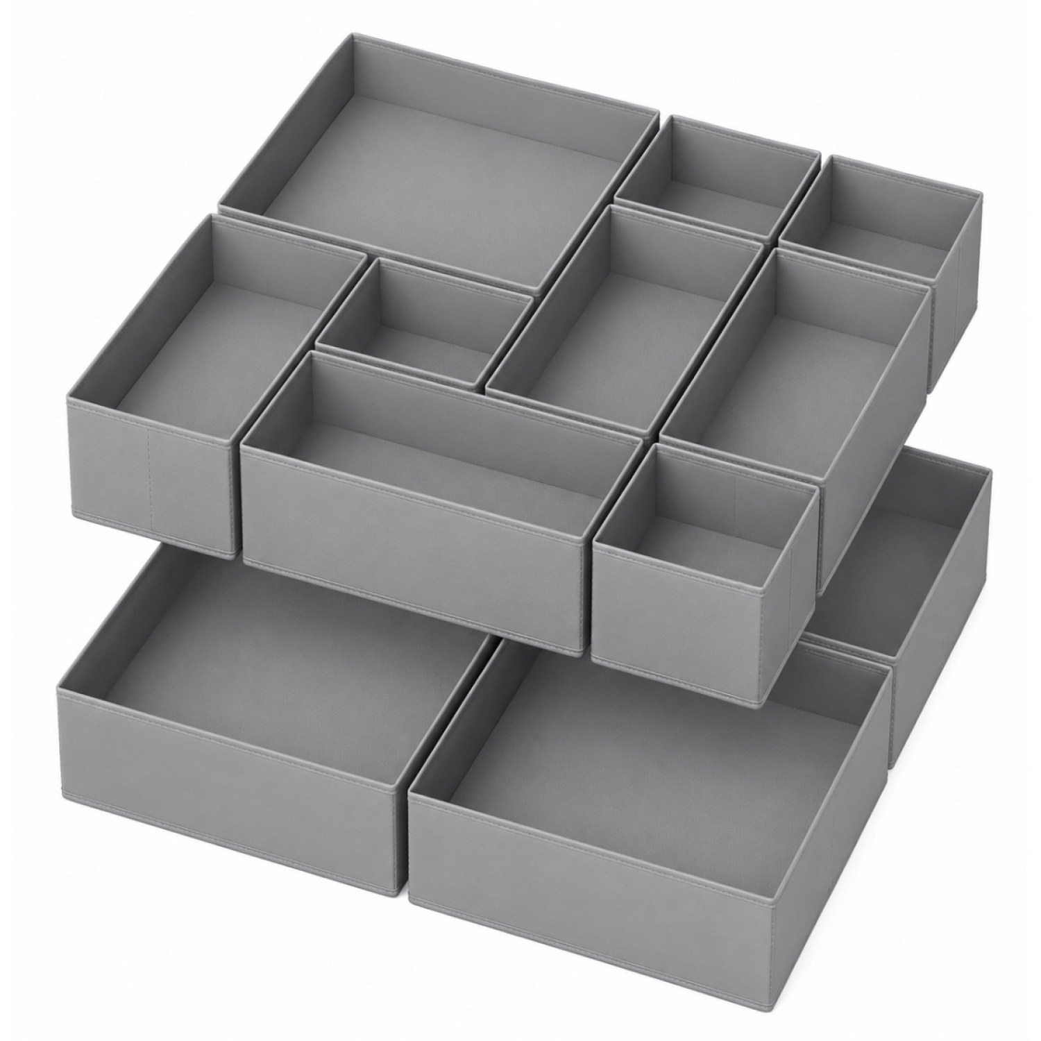 Foldable Fabric Drawer Organisers, Set of 12, Grey - Mixed-Size Storage Boxes