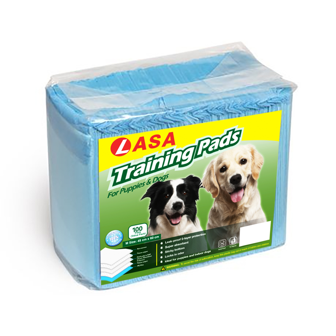 Puppy Training Pee Pads, 100-Pack - 45x60cm Leak-Proof Pads for Housetraining