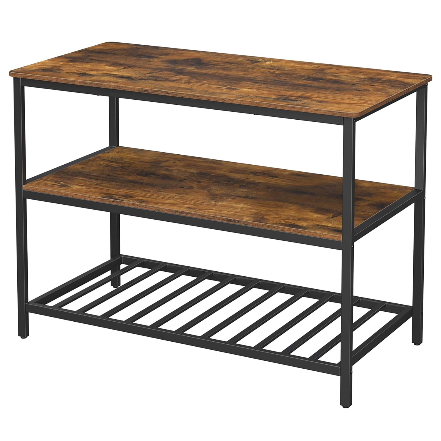 Lazava Rustic 3-Tier Kitchen Island Table - Wood & Metal Prep Counter with Storage