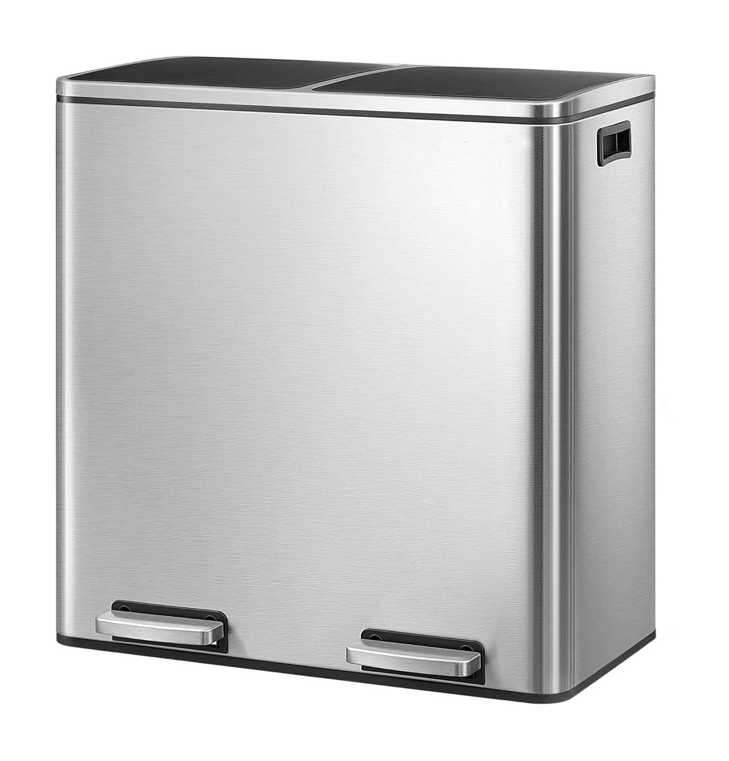 60L Dual-Compartment Kitchen Bin, Silver - Hands-Free Pedal & Soft-Close Lid
