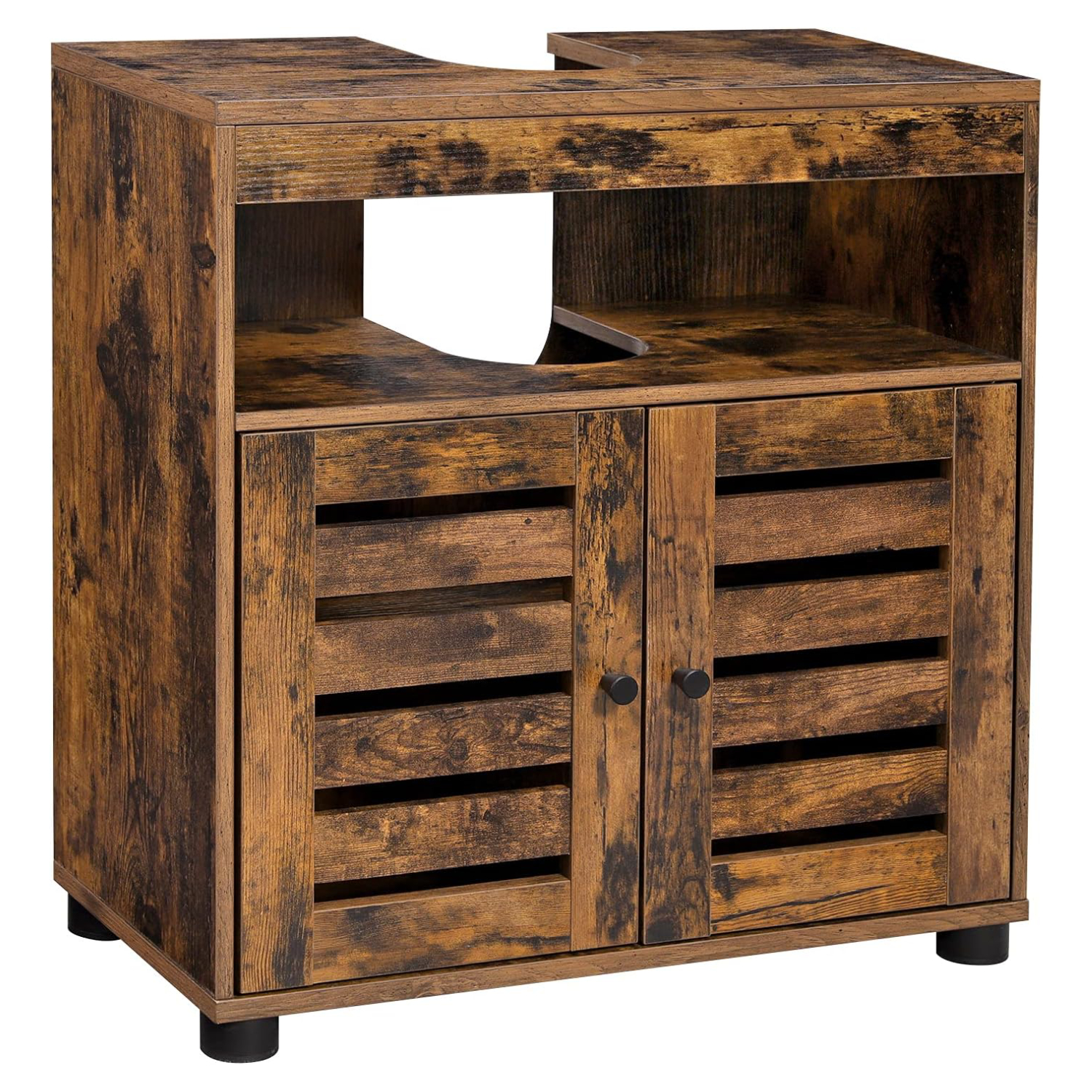 Lazava Rustic Under-Sink Bathroom Cabinet with Double Doors - Wood-Finish Basin Storage