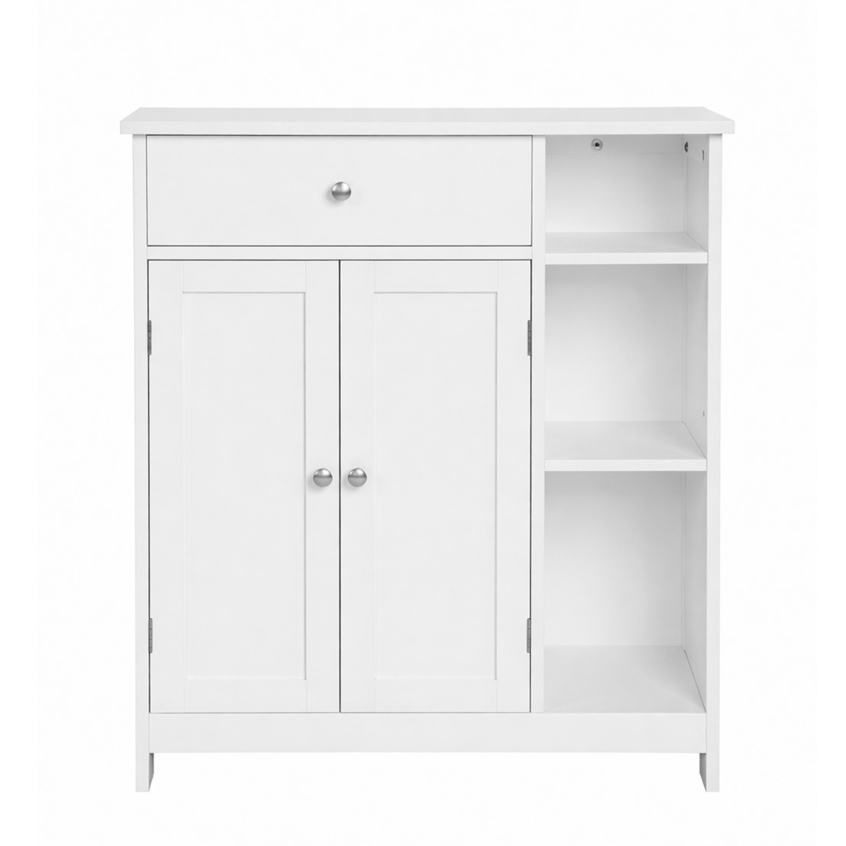 Lazava Floor Storage Cabinet, White - Drawer, Doors & 3 Compartments for Home
