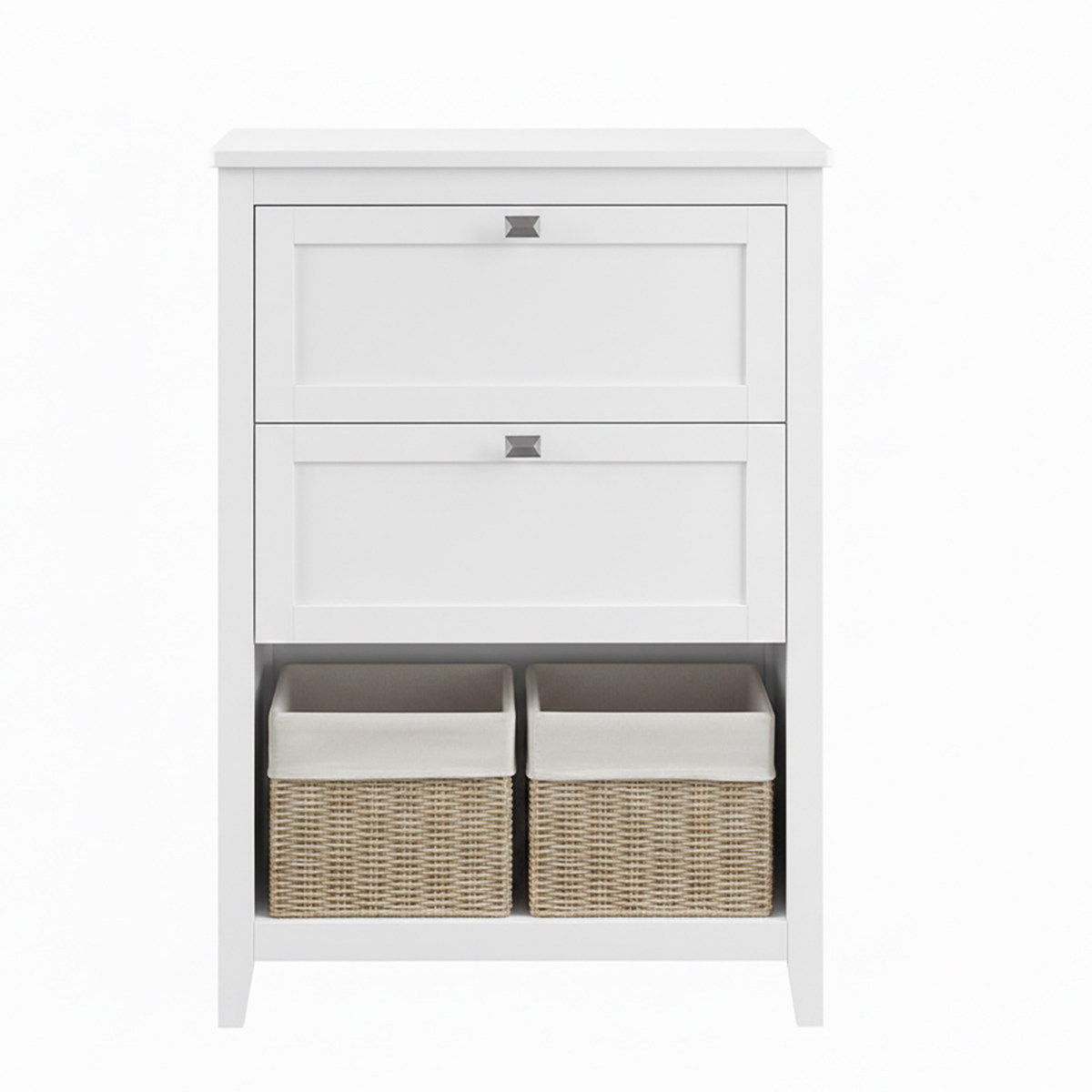 Lazava Cloud White Freestanding Storage Cabinet with 2 Drawers & Baskets