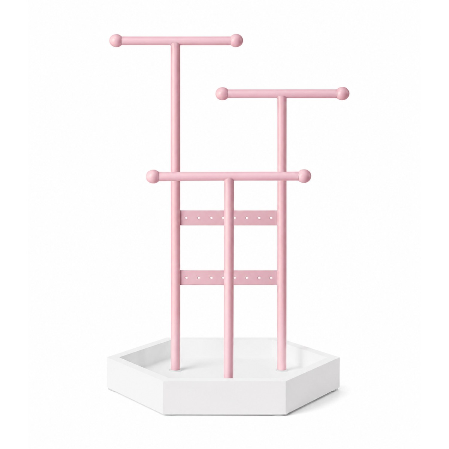 3-Tier Jewellery Stand with Tray, Pink & White - Display Holder for Necklaces & Rings