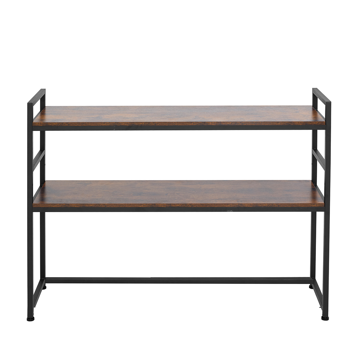 Lazava 2-Tier Desktop Shelf Organiser - Black Steel & Wood Desk Storage Rack for Office