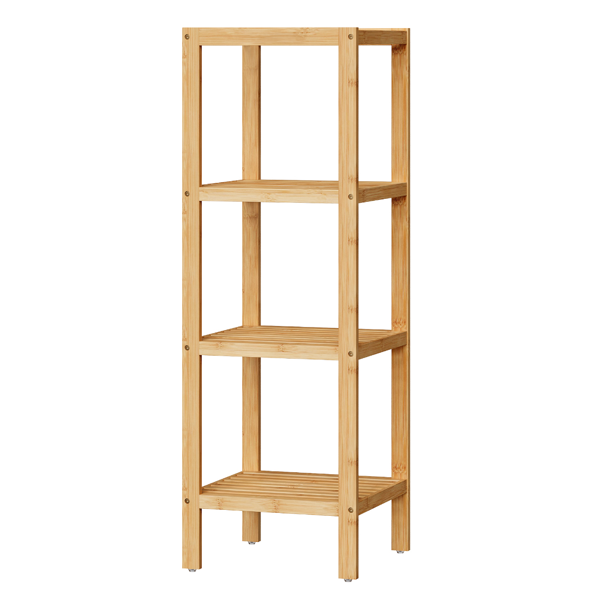 4-Tier Bamboo Storage Shelf, 33 x 33 x 98cm - Slim Slatted Organiser for Bathroom, Kitchen & Balcony
