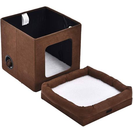 Collapsible Cat House - Soft Suede with Sherpa Top, Cozy Shelter