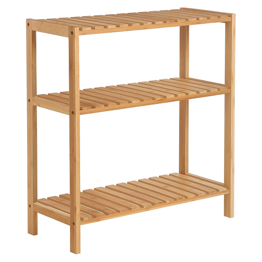 3-Tier Bamboo Standing Shelf - Natural Multi-Purpose Rack for Books, Plants & Kitchen