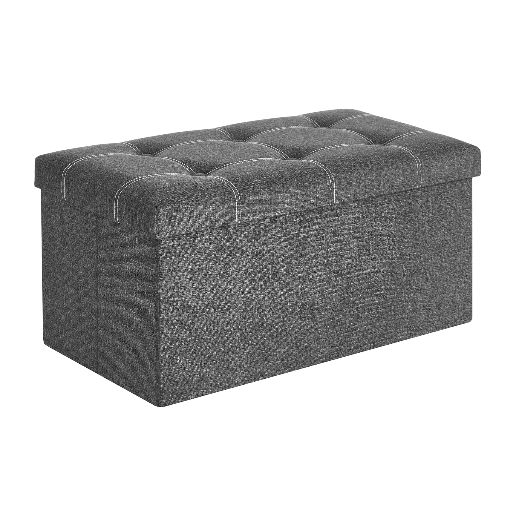 Foldable Storage Ottoman Bench, Dark Grey, 76cm - 80L Padded Seat & Footrest