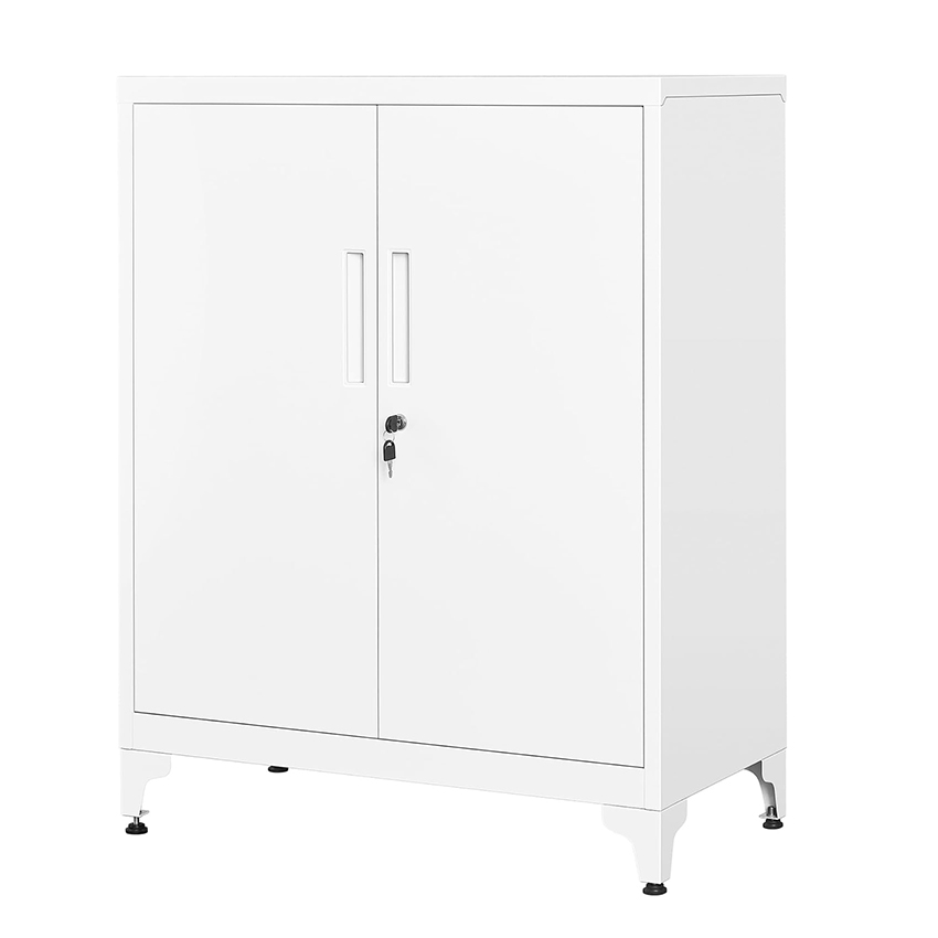 Lazava Steel Filing Cabinet, White - 2 Lockable Doors, 80cm for Home Office Documents