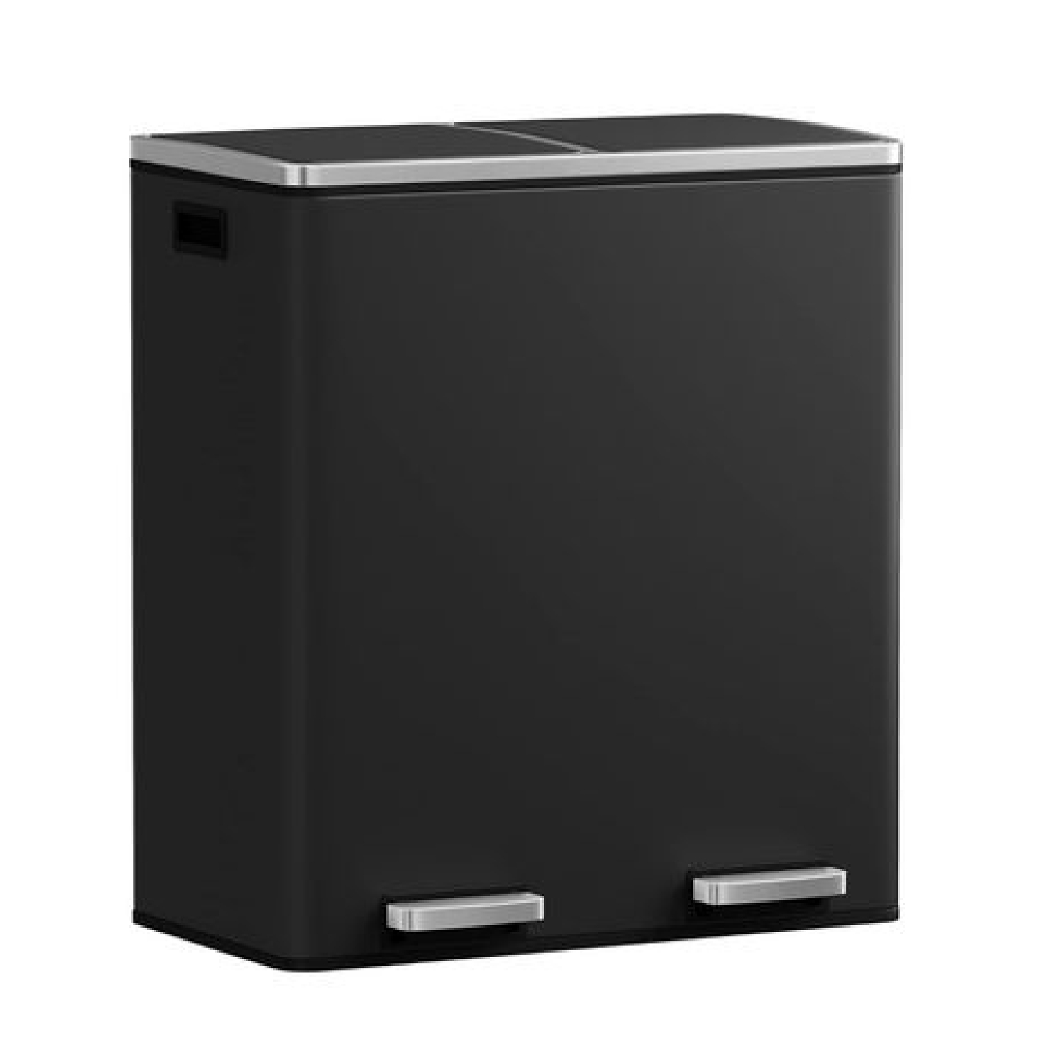 60L Dual-Compartment Kitchen Bin, Black - Hands-Free Pedal & Soft-Close Lid