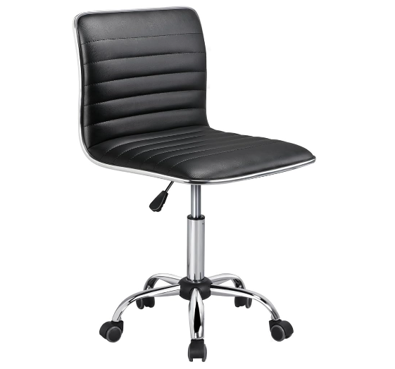 Adjustable PU Leather Task Chair with Wheels, Black - Padded Home Office Seat