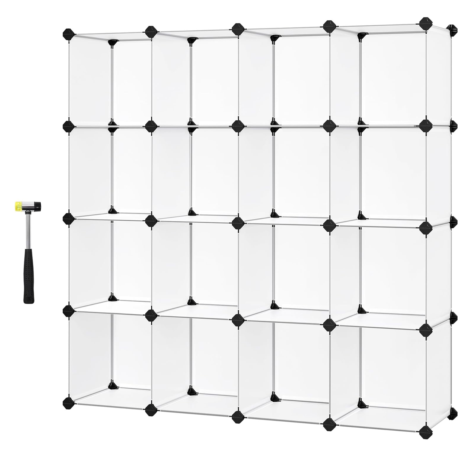 Cube Storage Organiser, White - 16-Pack, PP Plastic DIY Shelving Construction