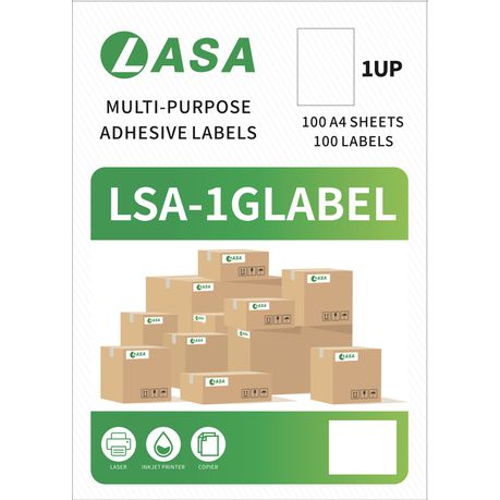 Glossy A4 Full-Sheet Adhesive Labels, 1-Up, 1 Pack - for Laser & Inkjet Printers