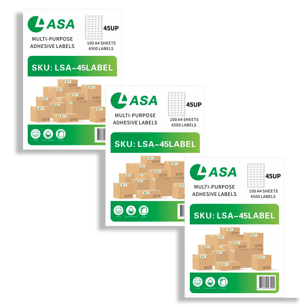 A4 Barcode Label Sheets, 45-Up, 3-Pack - Small Permanent Adhesive Labels