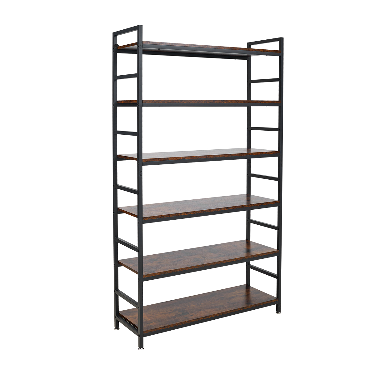 Lazava 6-Tier Storage Shelf, 210cm - Rustic Wood & Black Steel Frame for Living Room